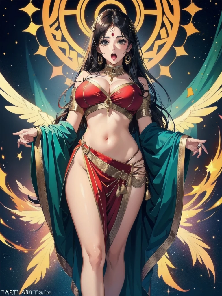 (absurderes, A high resolution, Ultra detailed, hdr), Masterpiece, Best quality, Indian  ,nami, extreme realistic very beautiful, animated style, full body shot, anime in a(((pink))) indian dress transparent (((saree))), head jewellery, necklace, earings, armlets, bangles and bracelets, rings, pleasant expression, natural beauty,night sky, vintage aesthetic,big breast,navel, cleavage ,standing ,open mouth,saliva,tongue out,face on front,drools,red lip,huge breast