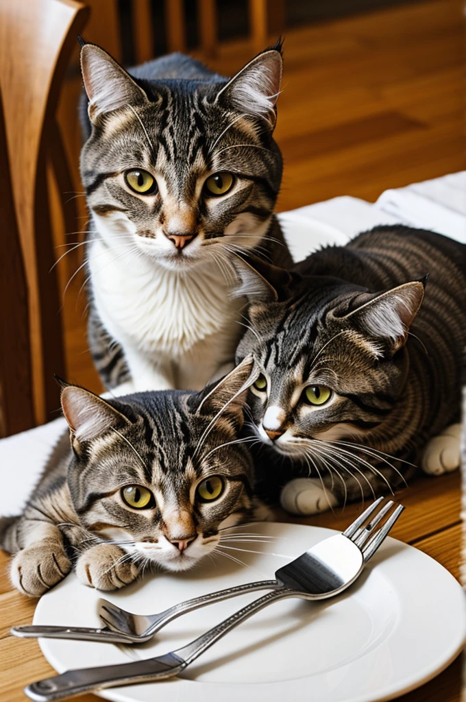 Cat eating with fork