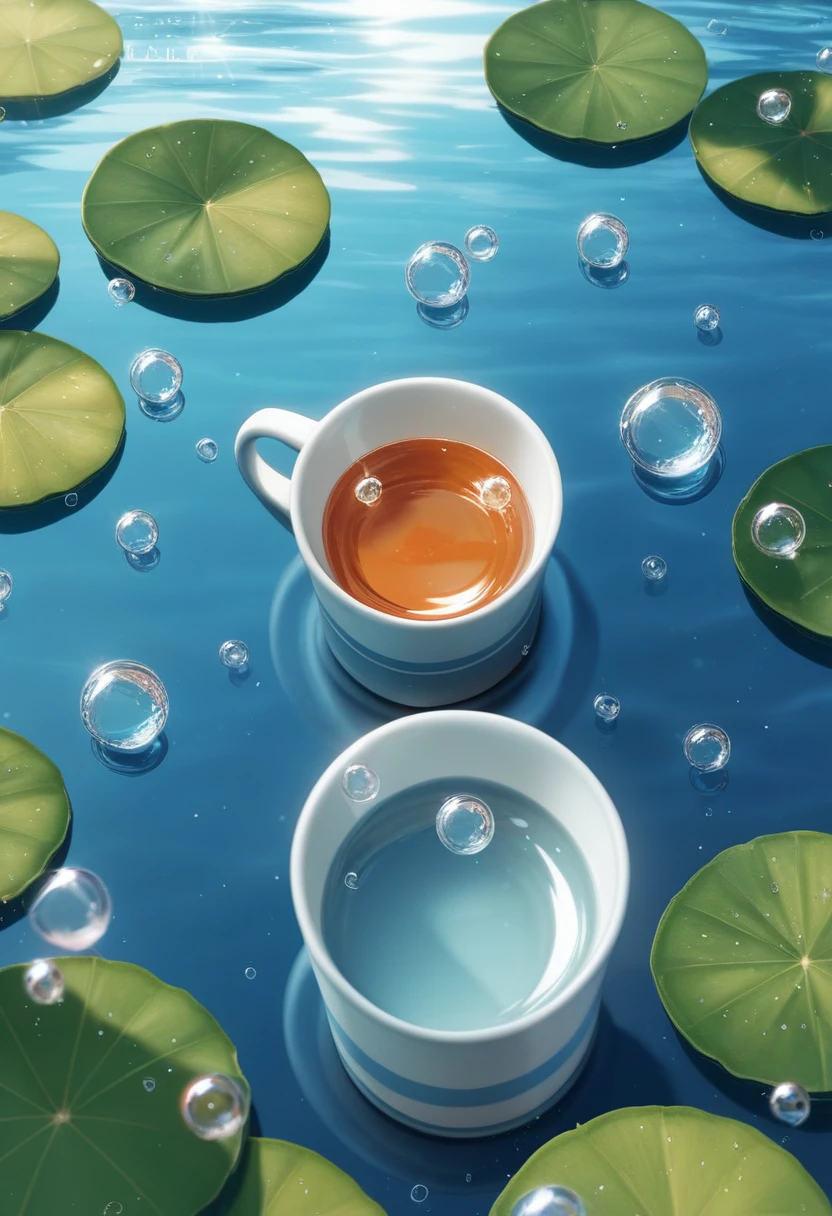 cup filled with water, water drops, shiny reflection, score_9, score_8_up, source_anime, 4k resolution