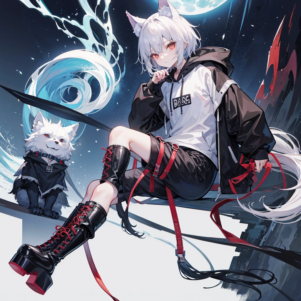 alone,whole body,Shota,Beastman,Wolf,Short sleeve hoodie,pants,
Lace-up long boots,Platform heels