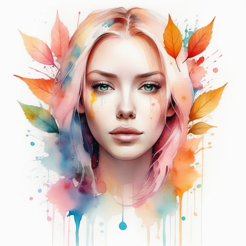 woman with agnes cecile, glowing design, pastel colors, ink drops, autumn lights