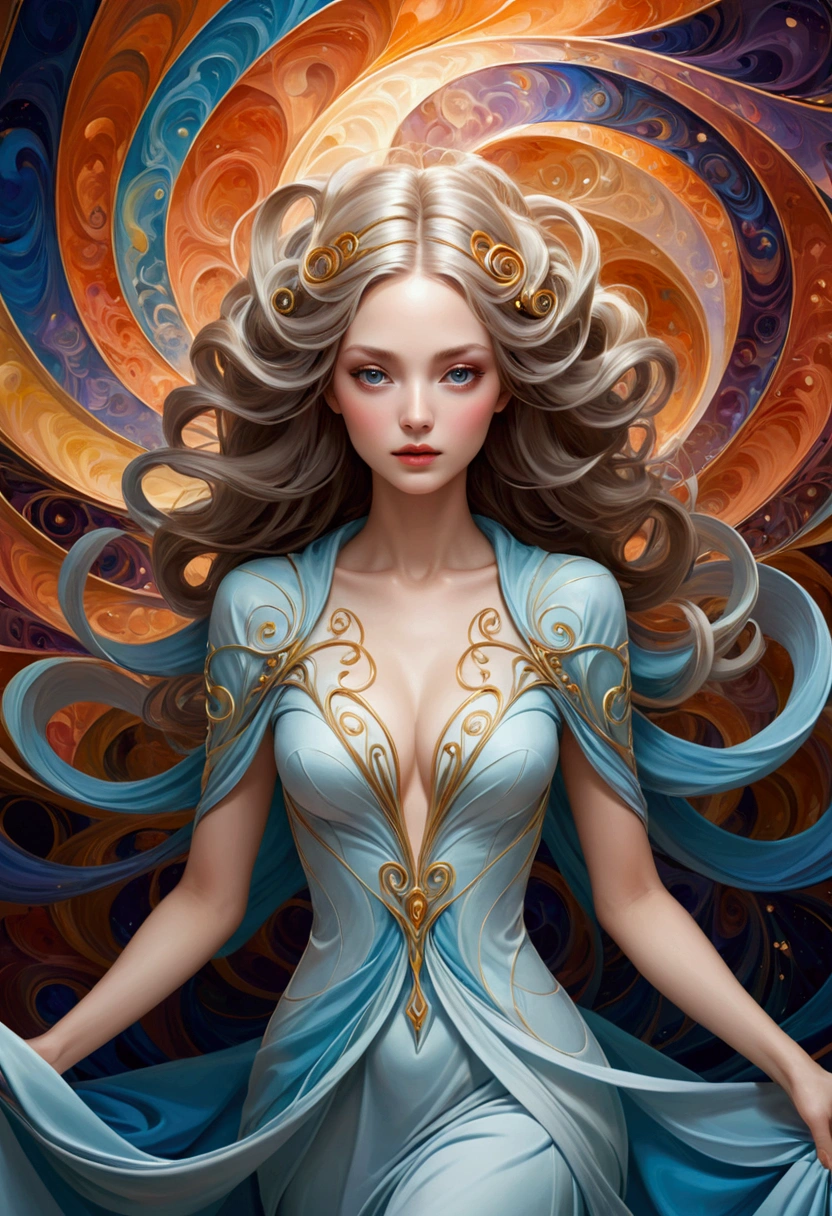 1 The delicate features of women gradually disappear, Twisted but still fascinating, swirl, Abstract Aesthetics, symmetry, fantasy，magic，mystery，illusory，Dreamy，Concept map of the scene, Ultra-high resolution, masterpiece, best quality