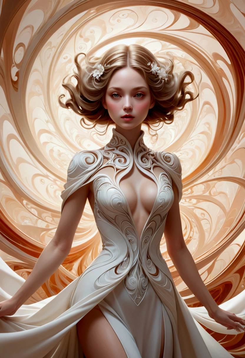 1 The delicate features of women gradually disappear, Twisted but still fascinating, swirl, Abstract Aesthetics, symmetry, fantasy,magic,mystery,illusory,Dreamy,Concept map of the scene, Ultra-high resolution, masterpiece, best quality
