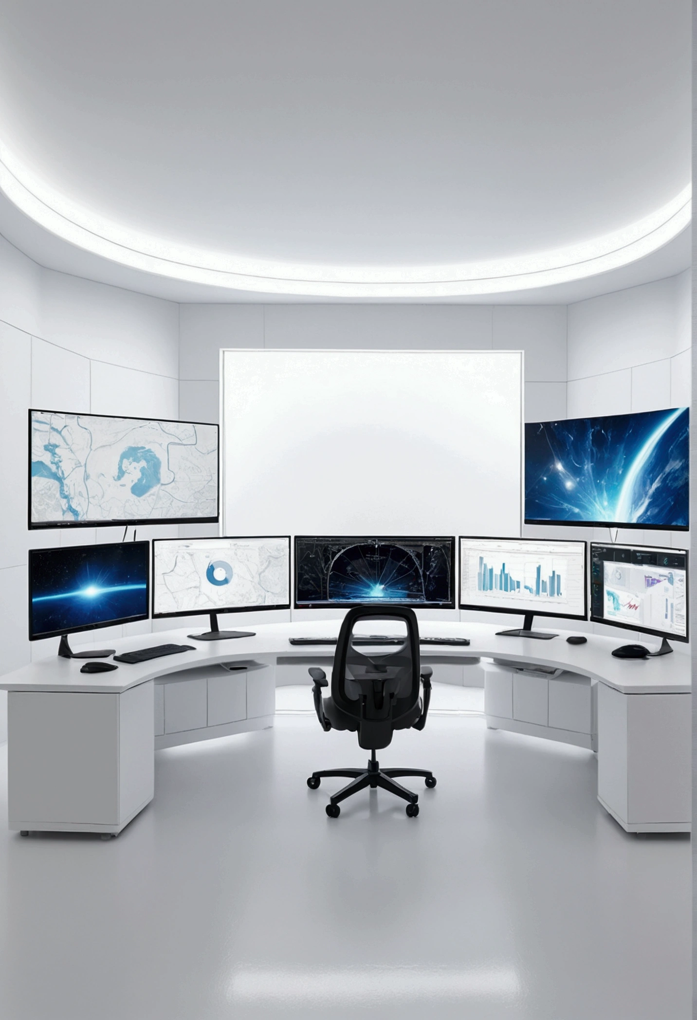 pure white room，A sensitive environment，Monitor with data dashboards everywhere, masterpiece, 8K, High resolution