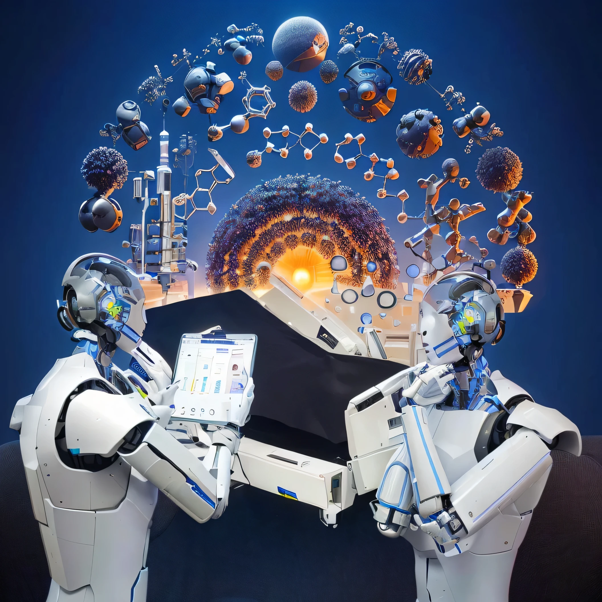 robot are holding a tablet with a cell phone in their hands, robot, Endless collaboration with artificial intelligence, futuristic robot, futuristic robots, robot, Future Technology, drinking alcohol, machines and futurist , Work, with arms, Integrated Synthesis, arms, organic and , body, Strong AI, Still Life,Clinical drugs,Drug Design,Clinical Research,(molecular),Antibody Drugs,(The right hand),(molecular drug 1.5)
