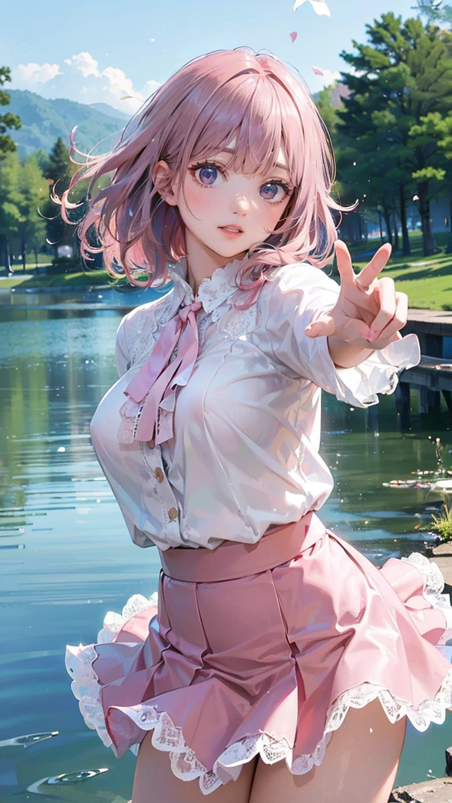 Browsing Caution,((masterpiece)),(((Highest quality))),((Super detailed)),((((Realistic)))),((Disheveled Hair)),((Frills)),(1 Girl),(alone),Sex from behind, (((Ass Focus))),,lipstick,Dynamic Angle,Big Top Sleeves,floating,Beautiful detailed sky,Beautiful detailed water,Beautiful fine details,Exposure,(fist),Expressionless,Blunt Side Bangs,Hair between the eyes,ribbon,A bow tie,button,Shoulder Bare,(((Small breasts))),Detailed wet clothes,Blank face,Pleated skirt,Flowers