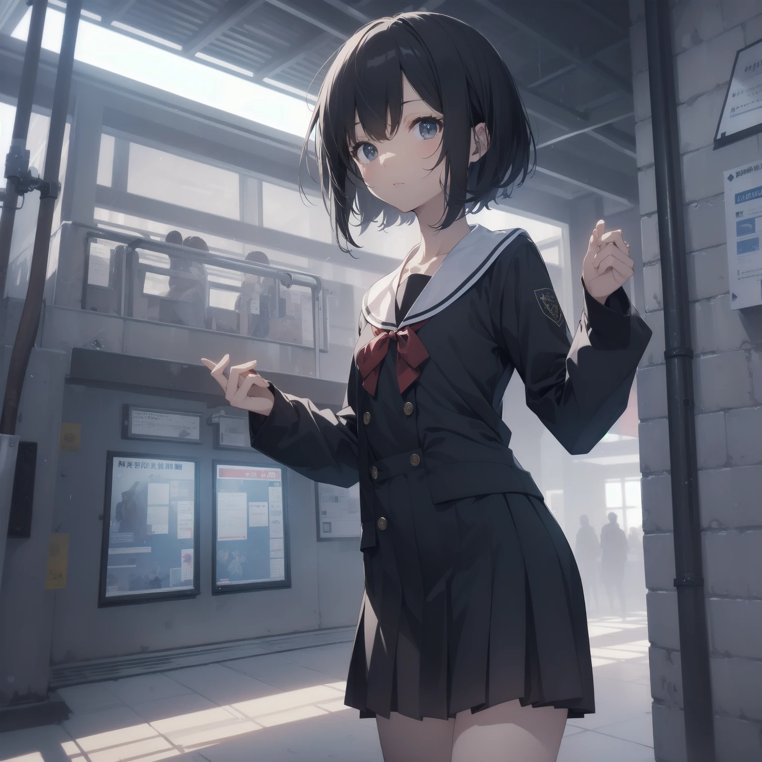 ultra-absurdres-Top quality by artist God, ultra-detailed, high resolution, anime moe artstyle, best anime 8k konachan wallpaper, pixiv contest winner, pool:2810, perfect anatomy,break, 1girl, (Please draw a girl walking sleepily to school alone. )break,(Solo,little female, 13-year-old:1.3),Full limbs, complete fingers,a junior high school student, (very short hair), short cut, flat chest, , small butt, small black eyes, beautiful detailed eyes, well-proportioned iris and pupils, expressive eyes, highres detailed hair, soft expression, salor school_uniform, sailor collar, serahuku, bow, pleated skirt,(Detailed Lighting), (Detailed background), in the School commute route. break,super detailed skin, Best cinematic lighting powered by famous artist, 8k,beauty illustration,photoshop_(medium),very aesthetic,break,((artist:tomose_shunsaku )), artist:clamp ,artist:carnelian ,artist:kantoku ,
