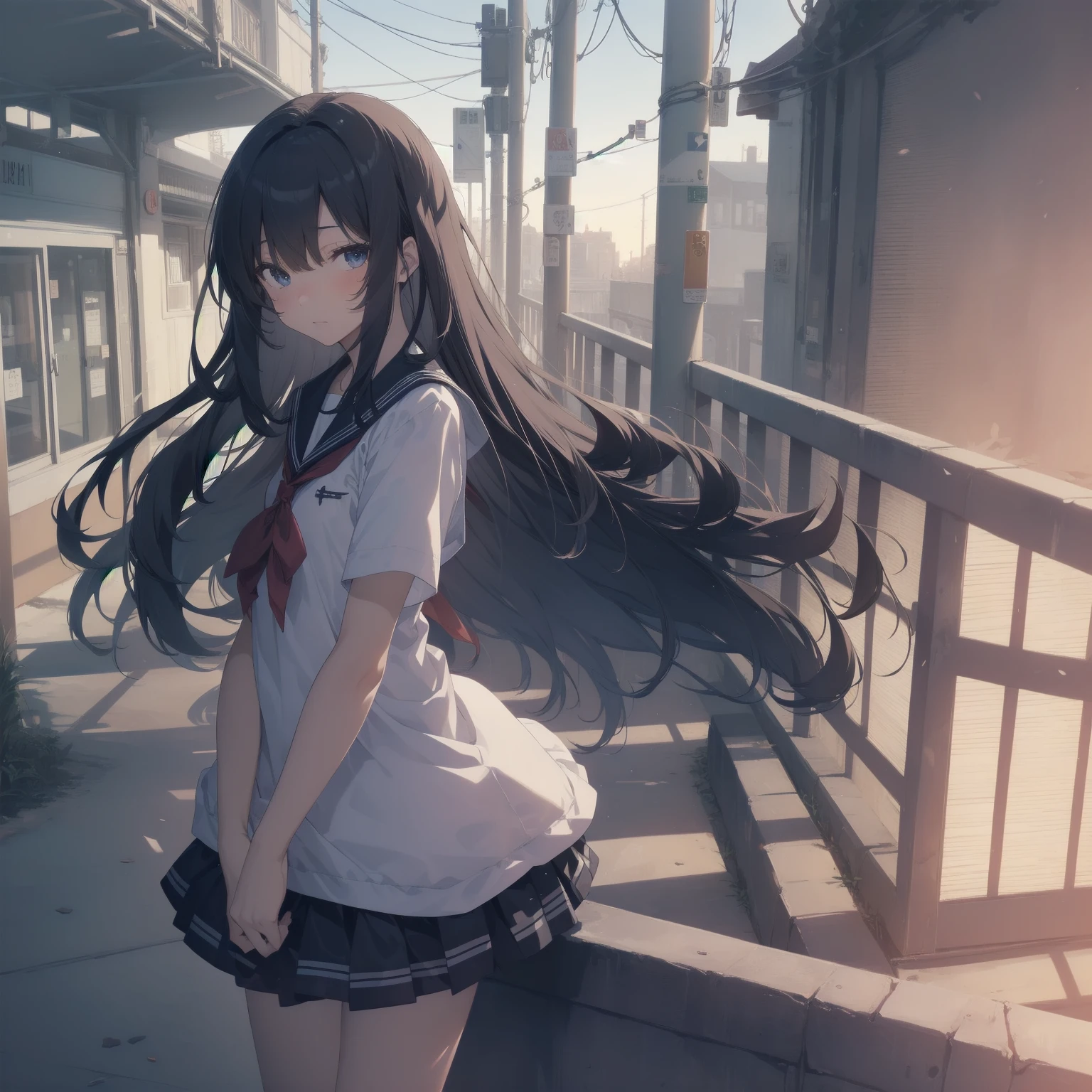 ultra-absurdres-Top quality by artist God, ultra-detailed, high resolution, anime moe artstyle, best anime 8k konachan wallpaper, pixiv contest winner, pool:2810, perfect anatomy,break, 1girl, (Please draw a girl walking sleepily to school alone. )break,(Solo,little female, 13-year-old:1.3),Full limbs, complete fingers,a junior high school student, (very short hair), short cut, flat chest, , small butt, small black eyes, beautiful detailed eyes, well-proportioned iris and pupils, expressive eyes, highres detailed hair, soft expression, salor school_uniform, sailor collar, serahuku, bow, pleated skirt,(Detailed Lighting), (Detailed background), in the School commute route. break,super detailed skin, Best cinematic lighting powered by famous artist, 8k,beauty illustration,photoshop_(medium),very aesthetic,break,((artist:tomose_shunsaku )), artist:clamp ,artist:carnelian ,artist:kantoku ,