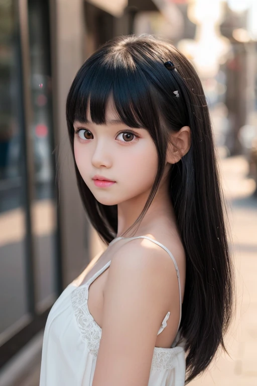 {{masterpiece}}, {{Highest quality}}, {{Super Detail}}, {{Very delicate and beautiful}}, 4K, (8K), Photo of a 10 year old Japanese girl,Jet black hair,Bangs,eyes are big and black,She has a sweet look on her face as she faces the camera, Realistic Skin, Real Girl,Cute Girl,One person,Idol face,black eye,{{Petite,low length,low length}},SLR,Professional Lighting,Positive,Beautiful body and face,Mr.々Hairstyle,RAW Photos,whole body