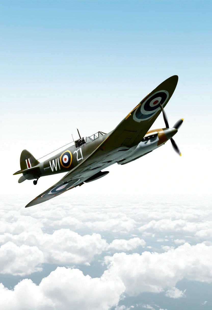world war 2 flying spitfire aircraft , isolated sky background solid white background, vector style ,