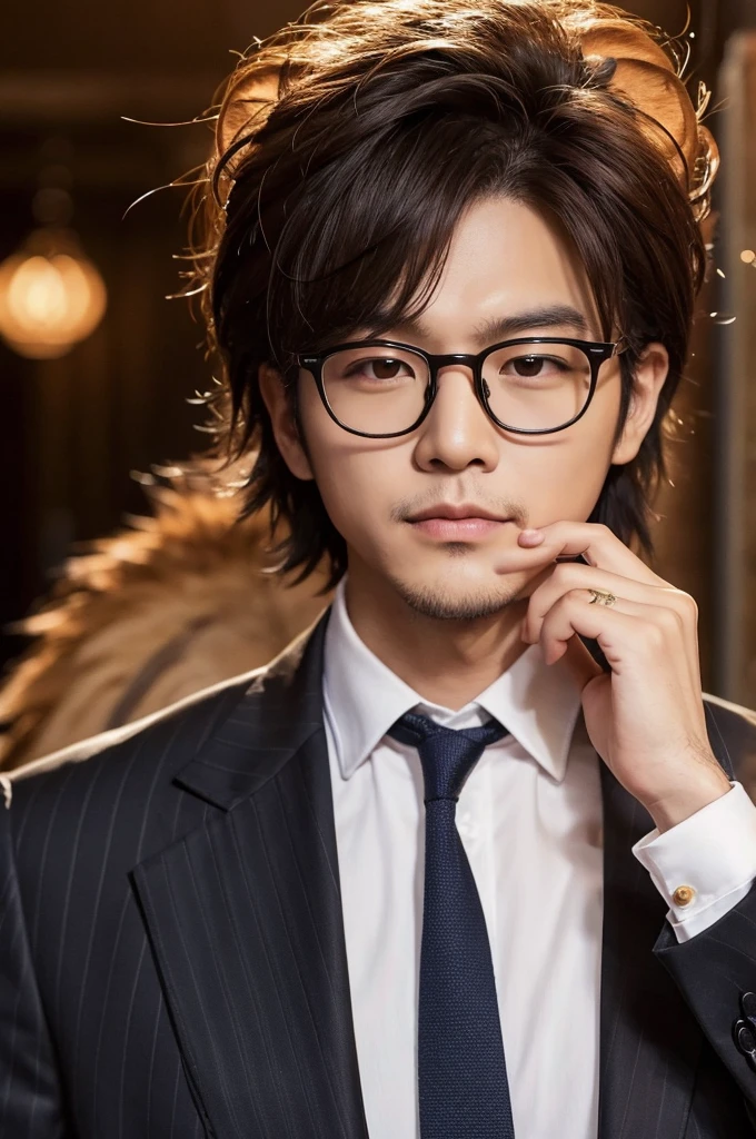 Wearing glasses、Lion man in a suit