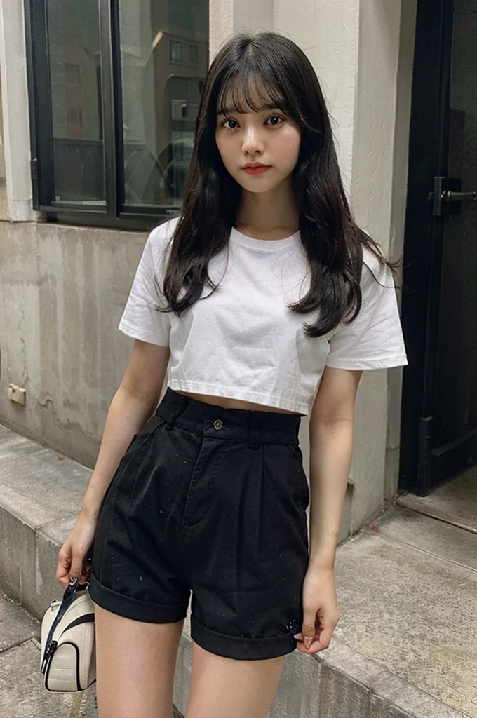 Black hair girl, wearing shorts, masterpiece, 