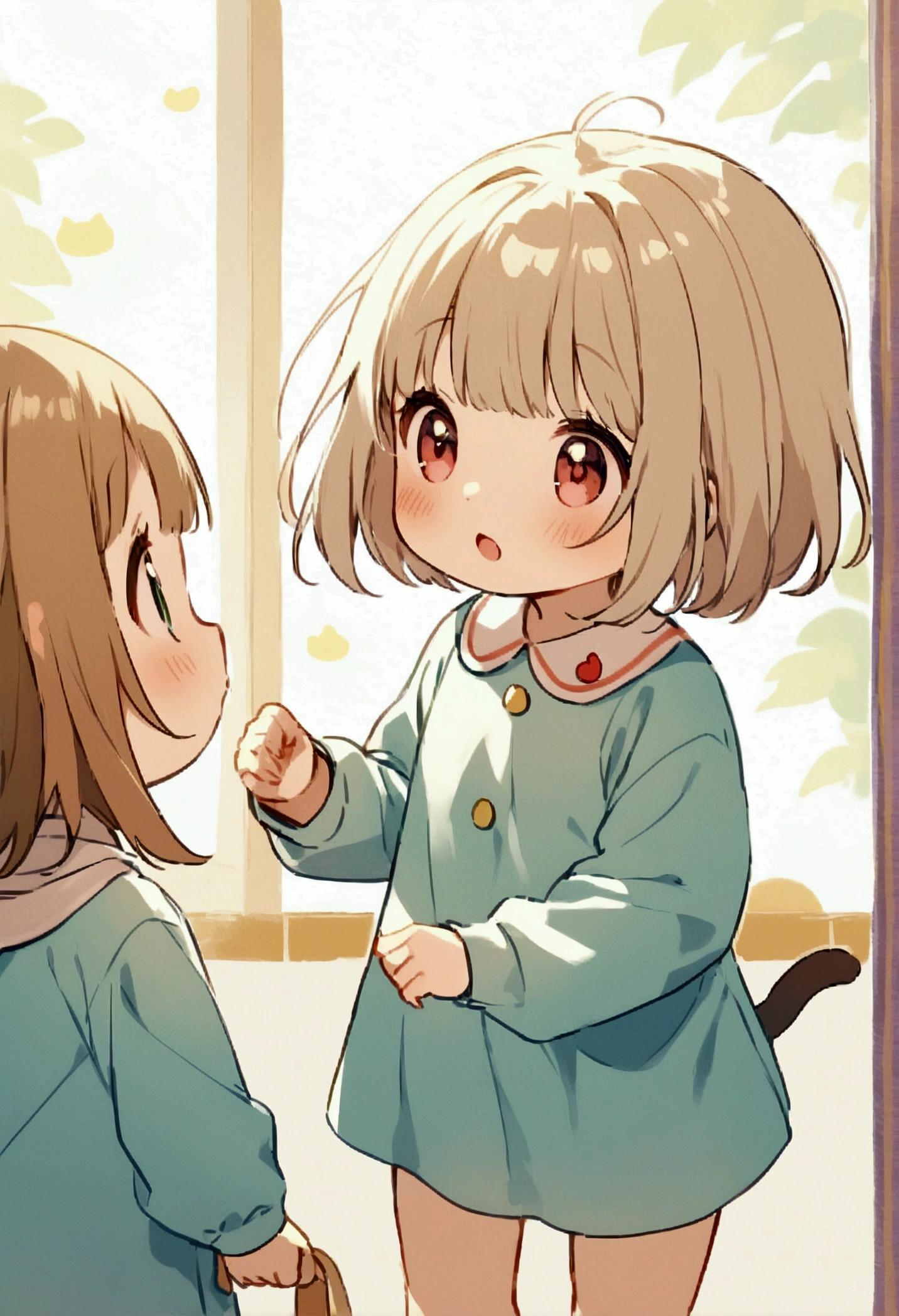 cute、、Short Bob、Kindergarten clothes、Cat ear、Hair color is beige