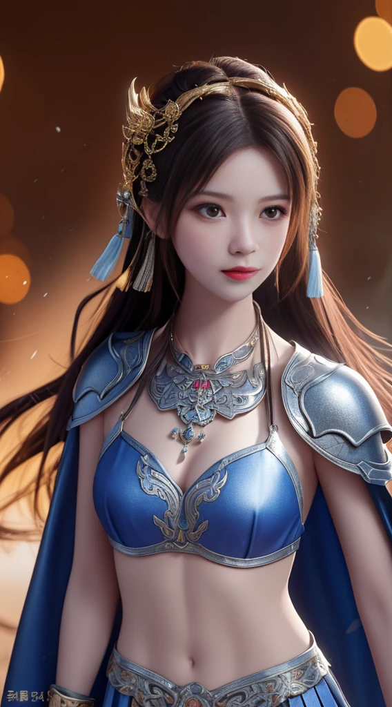 best quality, masterpiece, High resolution, 1 girl, Background of ancient Chinese battlefield, metal armor, cape, metal collar, ancient spear, hair accessories, necklace, jewelry, pretty face, above_Body, Tyndall effect, actual, dark studio, edge lighting, Two-tone lighting, (High detail skin:1.2), 8K uhd, SLR camera, soft light, high quality, Volumetric lighting, frank, photo, High resolution, 4K, 8K, Bokeh, silver bikini armor, Metal spear, Phoenix embroidered on chest, metal breastplate, Tight, bare arms, arms, short wristband, , arms