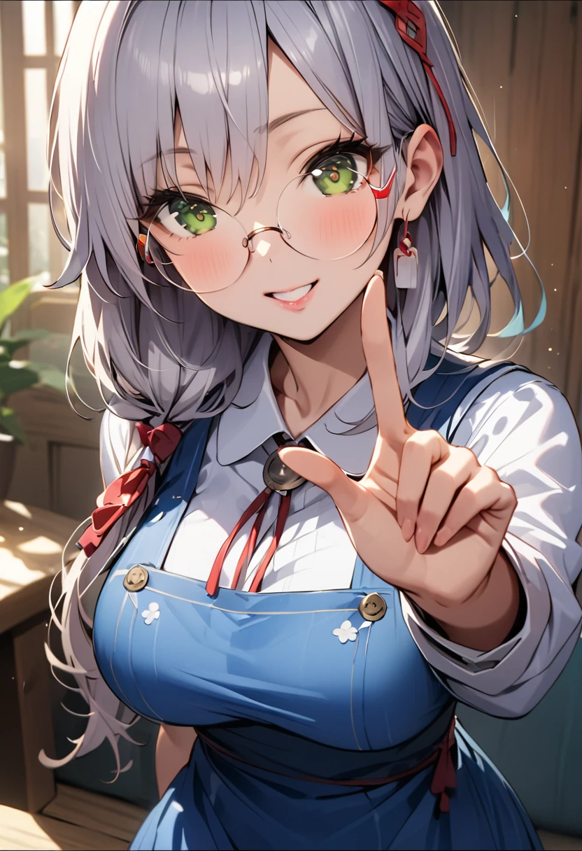 (Masterpiece,of the highest quality,超High resolution),japanese woman, (((Very beautiful girl of 25 years))), Pretty girl、look at the photographer､  (()), super cute face, bright lips, double eyelids in both eyes,natural smile、 Natural makeup, long eyelashes, Shiny and soft hair､central image,  perfect limbs, perfect anatomy,(((Blue rubber dress)))glasses,(((Transparent)))