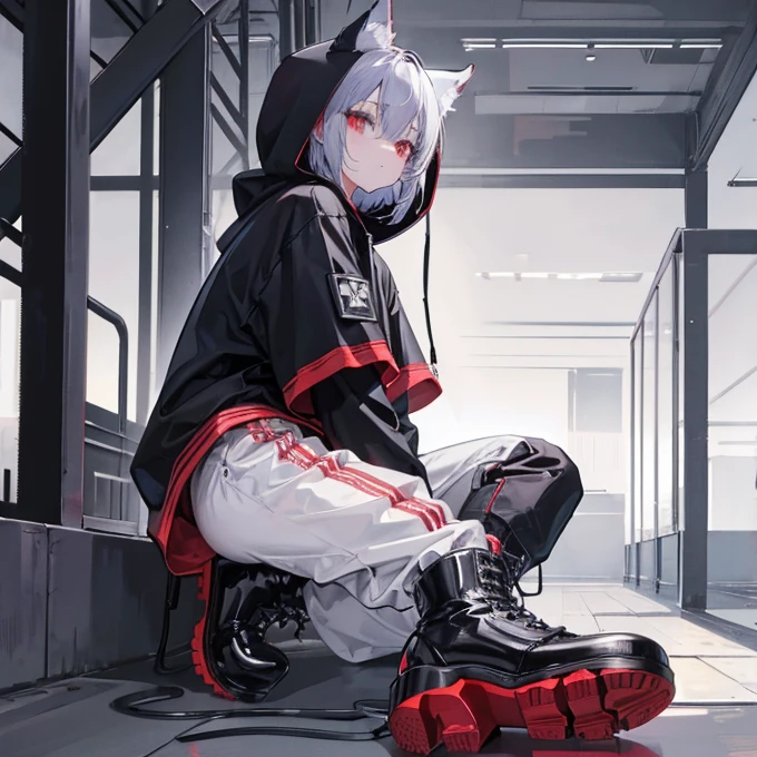 alone,whole body,Shota,Beastman,Wolf,Short sleeve hoodie,pants,
Lace-up long boots,Platform heels