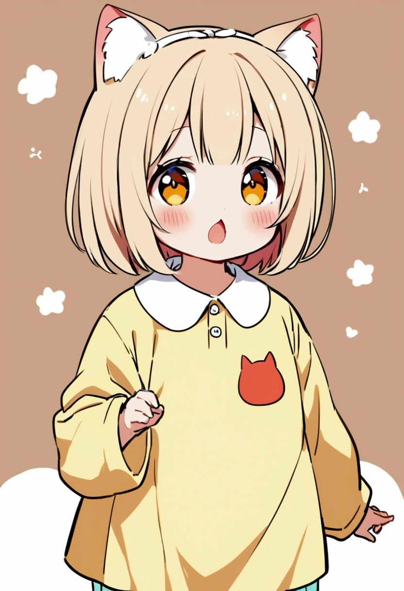 cute、、Short Bob、Kindergarten clothes、Cat ear、Hair color is beige