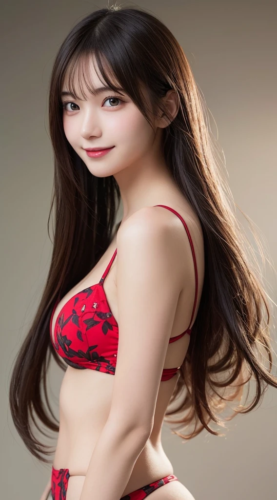 18 year old beautiful girl, Big eyes, Large Breasts, Small and slim, 8K, Highest quality, (Highly detailed head: 1.0), (Highly detailed face: 1.0), (Very fine hair: 1.0), Highly detailed official artwork, Anime Moe Art Style, Beautiful and detailed anime art, smile, whole body, Swimwear、sleek long hair