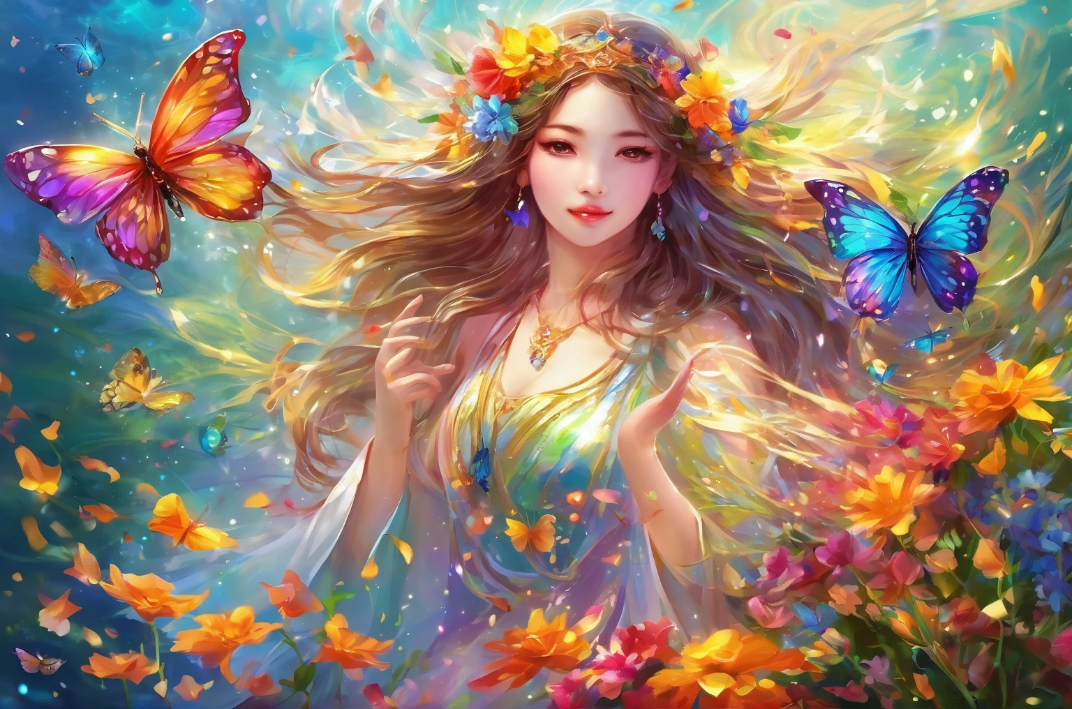 (masterpiece, highest quality:1.2), Wind Spirit,1 girl::perfect face,dance,butterfly々,flower,wind,effect,become familiar with,magic effect,light,light, Artistic, Artist, color art, Use of magic,fancy,fantasy,beautiful,masterpiece,masterpiece,Sparkling,rich colors,colorful,colorful,become familiar with,beautiful,Sounds like fun, Isn&#39;t that so??,anatomically correct,Wind effect,dream-like,fantasy,Mysterious,