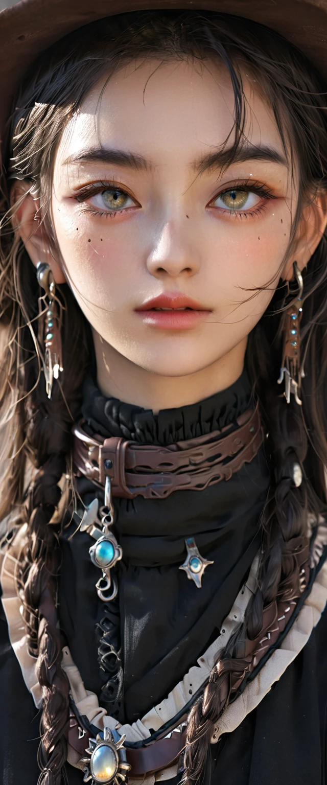 Surreal girl wearing old west clothes, Fantasy Art, Reality, Dynamic Lighting, Art Station, Highly detailed face, 4K, The award-winning,