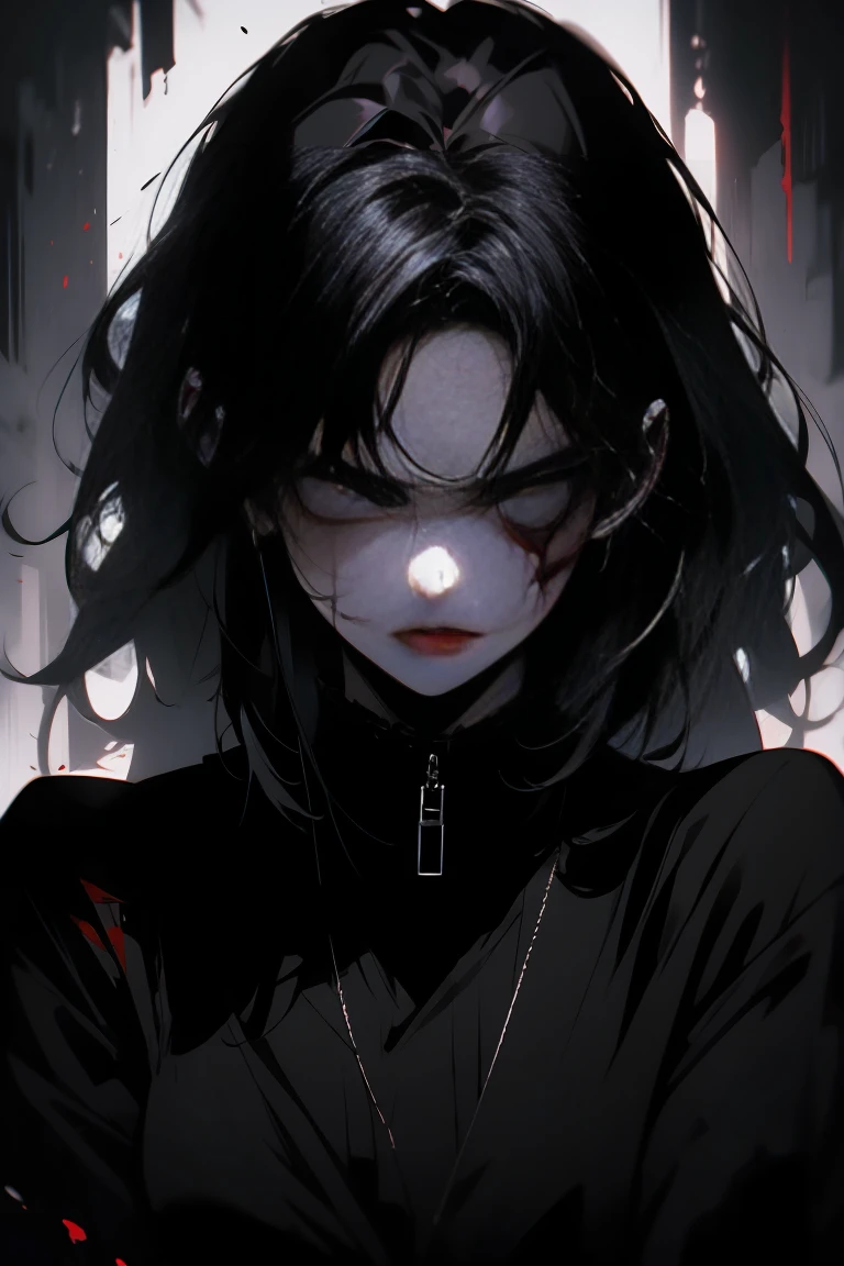 Fear, girl, black, white, blood, horror, very detailed, close attention to the face and body.