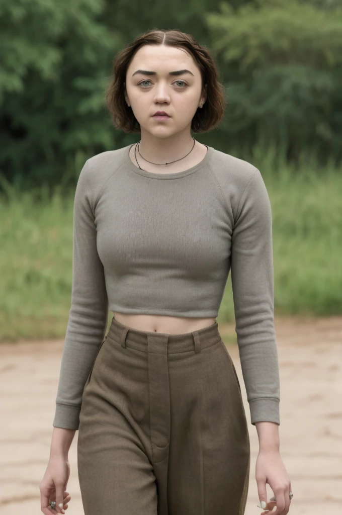 Maisie Williams As African American  white woman, cornrows braided hair, face, walking at street, muscled physics, 