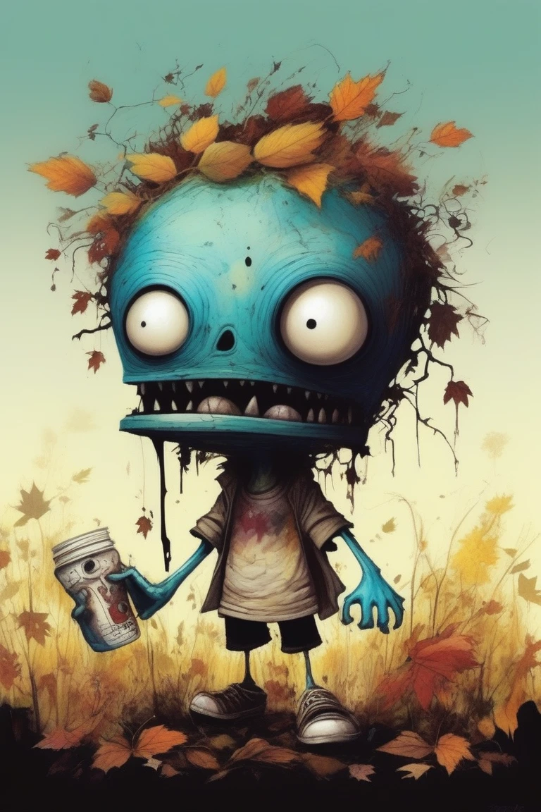 2D, monster, creepy,,  (style of Skottie Young:1.3) 
(masterpiece,best quality:1.5),
Grunge clothing, Meadow,autumn, \Mayuri (Steins;Gate)\