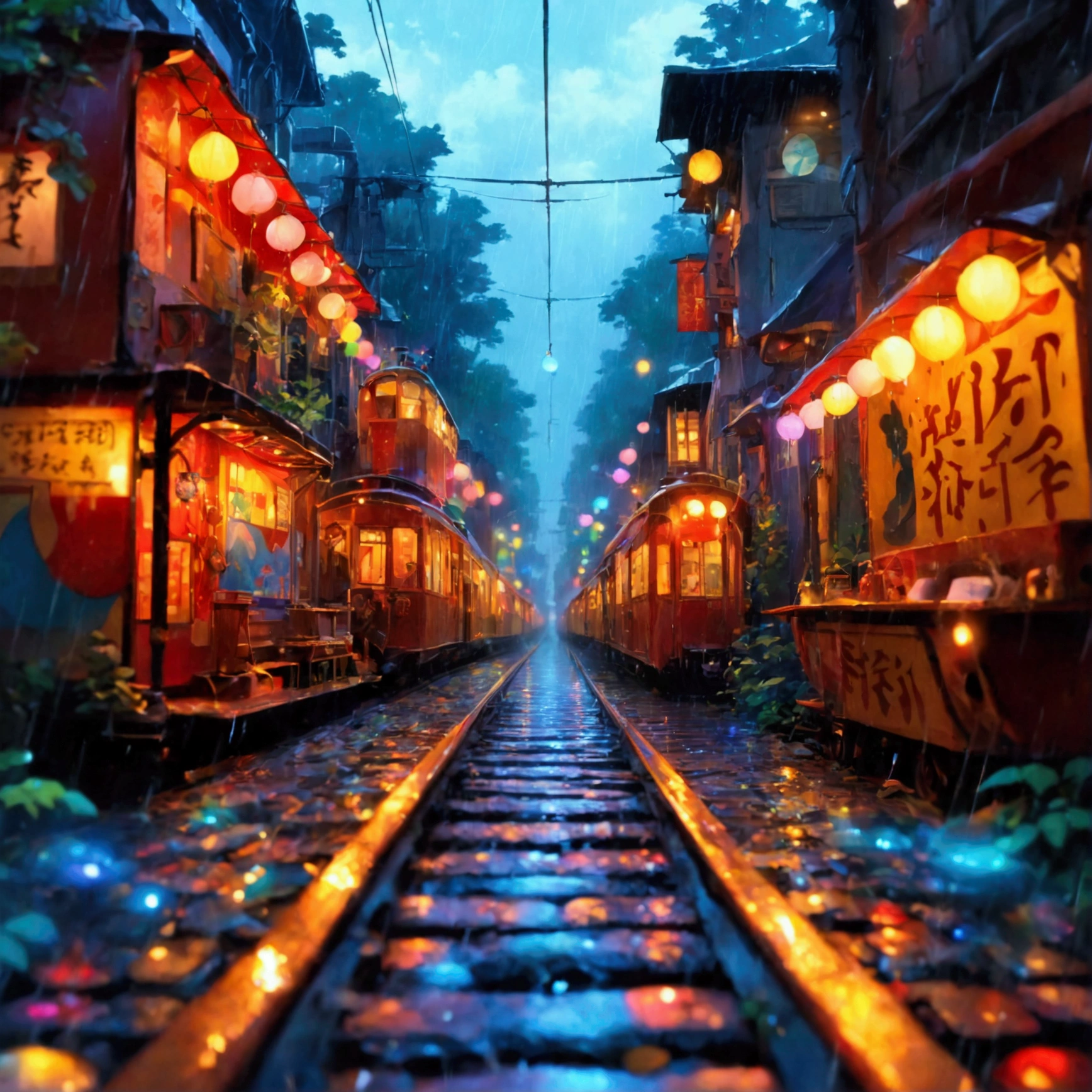 dim、red、Neon Signs、cigarette、Showgirl、stage、Mirror ball、Sparkling、record、jazz、drum、base、piano、audience、table、glass、sake、laughter、tobacco、memory、painful、hope、Lonely、night、rain、Streetscape、Alley、old、Poster、signboard、train、whistle、wind chimes、Cat、umbrella、rain上がり、rainbow、cloud、wood々、hill、null、sunset、airship、airship、steam locomotive、car、line、tunnel、forest、Fairy、magic、dream、hope、not yet