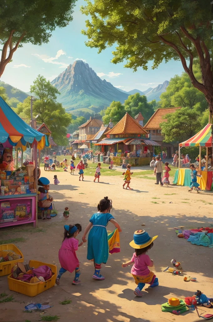 Here is the English prompt for an illustration similar to the one you provided:

"A highly detailed and chaotic scene filled with various characters engaged in different activities. The illustration features sports events, children playing, people in costumes, and numerous whimsical and everyday scenes. The background includes a colorful and busy landscape with trees, structures, and a multitude of scattered objects. The style should be cartoonish with vibrant colors, capturing a playful and lively atmosphere."