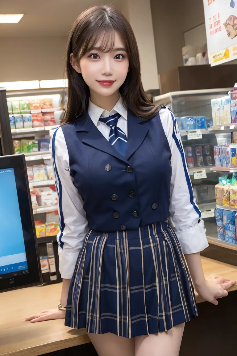 highest quality, masterpiece, ultra high resolution, (realistic:1.3), (Over the bar counterの肖像画) RAW photo, 1 girl, 22 years old,slim body,((Bartender vest with bow tie)),((Over the bar counter)),((Bar Lounge)),((Bartender costumes)),(long hair),masterpiece, realistic pictures,((Medium chest)),((toothy smile)),brown hair