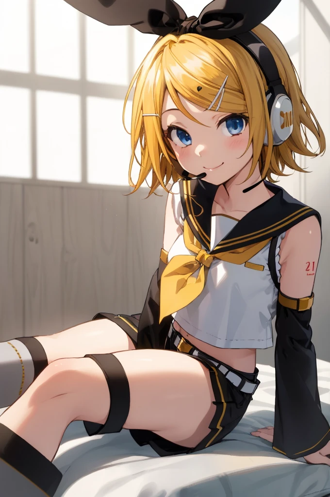 (masterpiece:1.2), best quality, high resolution, unity 8k wallpaper, (illustration:0.8), (beautiful detailed eyes:1.6), extremely detailed face, perfect lighting, extremely detailed CG, (elesa (pokemon), blonde hair, short hair, blunt bangs, bare arms, headphones, cables, pokemon bw, choker, black and yellow dress, short dress, clothing cutout, navel cutout, midriff, moistened-eyes, small breast, solo,), all fours, cameltoe, lace white bra, nipple, lace white panties, vagina, gleaming skin, moist skin, embarrassed, noon, in the classroom, open mouth, from behind, ass focus, ass view, looking at viewer, from back,