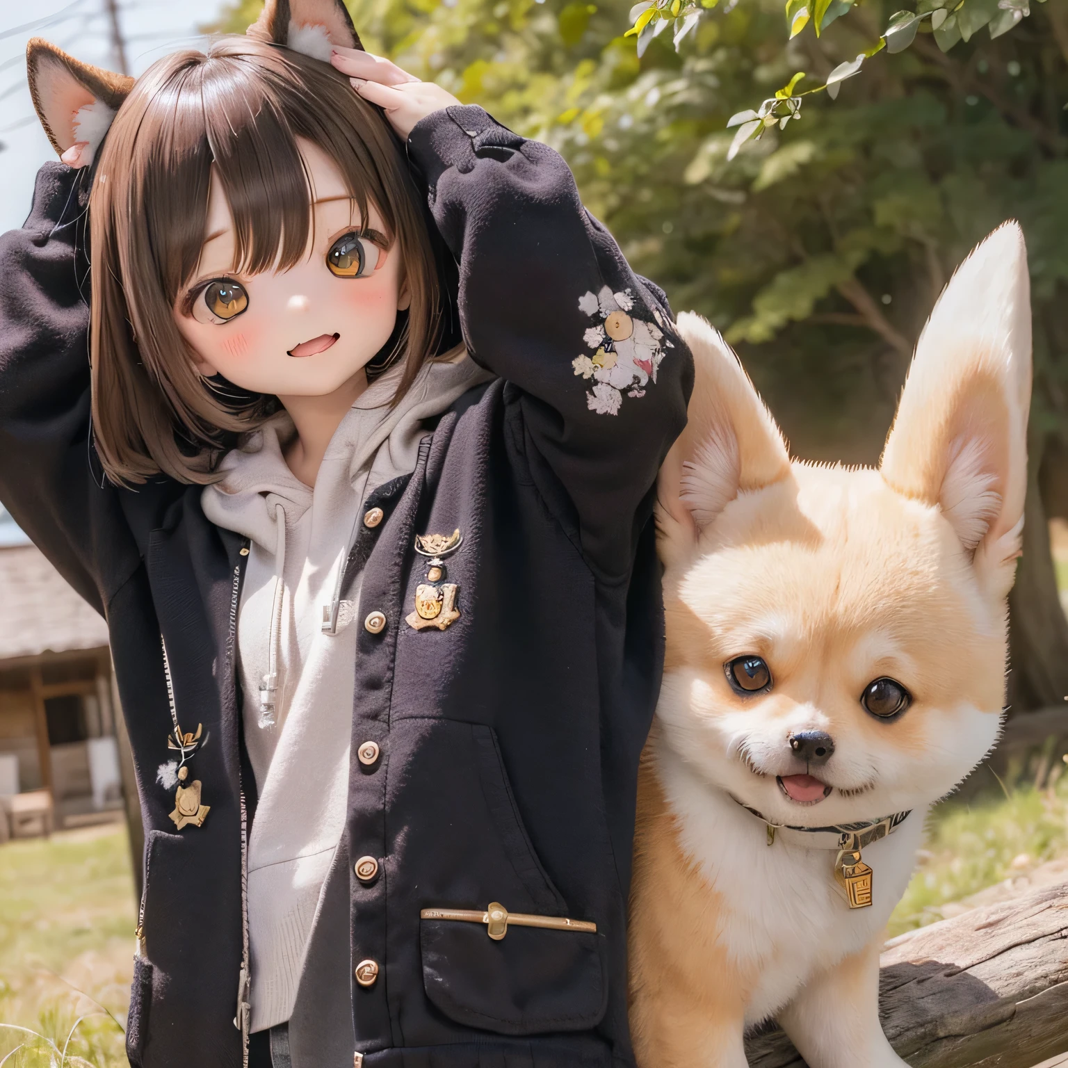 Shiba Inu girl rural scenery