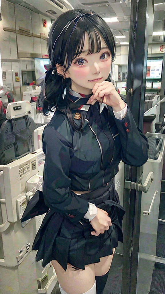 airport in the background、uniform、stand、skirtlift,pink panty
