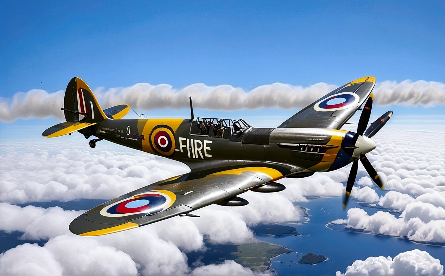 black and white, line art, coloring drawing of (spitfire aircraft) , line art, sketch, (lora:Coloring_book_-_LineArt:0.6)