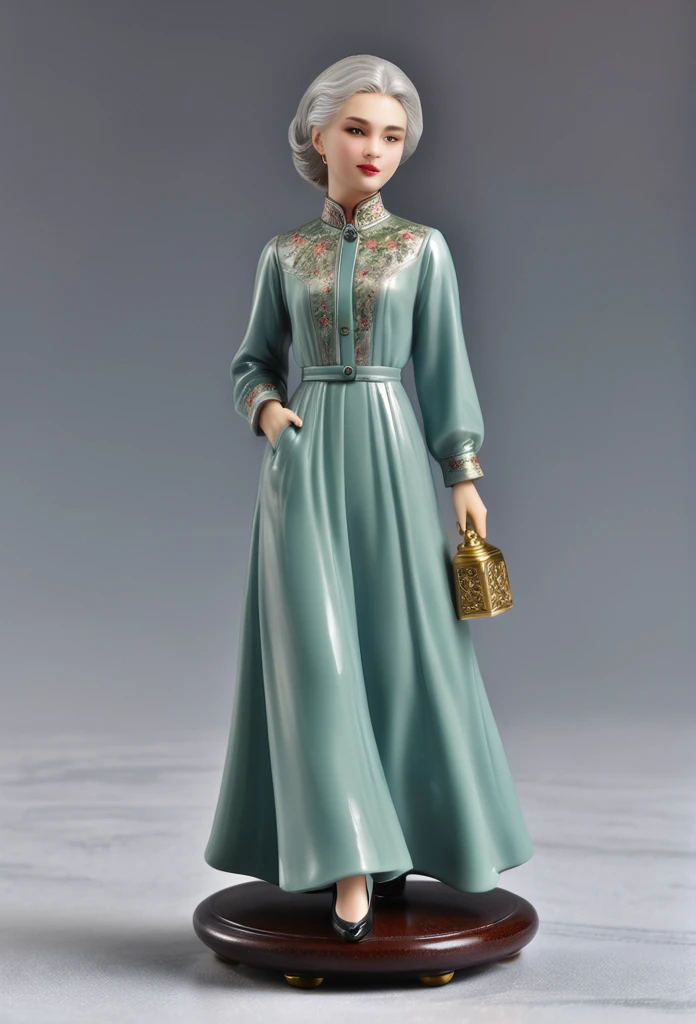 Masterpiece, Highest quality, Miniature, Table size figure, A Russian girl in her early 20s with ash grey hair, head to toe, In a perfume bottle, The face is precise(((must)))
