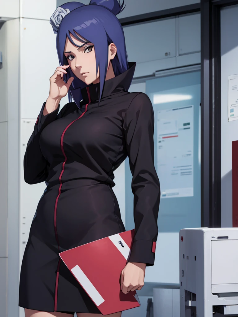 Konan from Naruto, 1girl, as an office lady, wearing a office suit, black colour tight skirt, at an office, 8k, high detailed, high quality