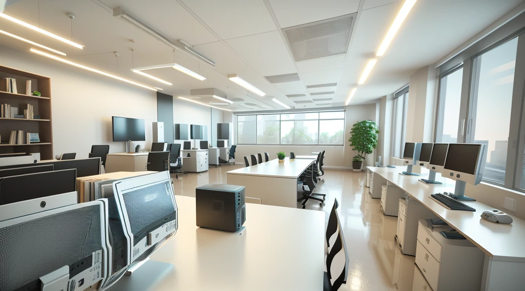 There are many computers on the desks in this office., Modern Office, CG rendering, Rendered with Vray, 3D Rendering, Vray Rendering, Rendered with Vray, v-rayでレンダリング, Render 3D, 3. Drender, 3D Final Rendering, 3D Final Rendering, Rendered in 3dsmax, 3D Rendering」, Office Interior