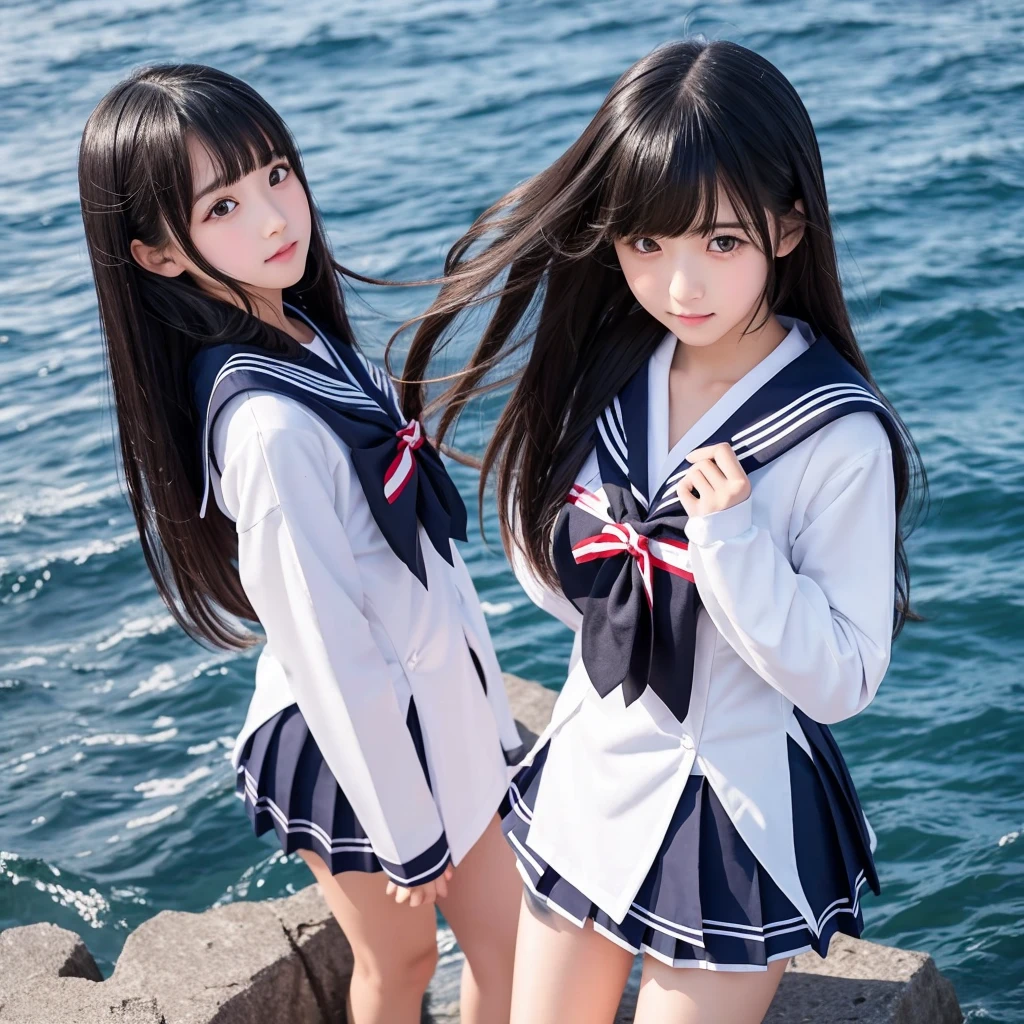 Sailor suit middle School girls Blushing Black Hair Long Hair Straight Hair Flip up the skirt hentai