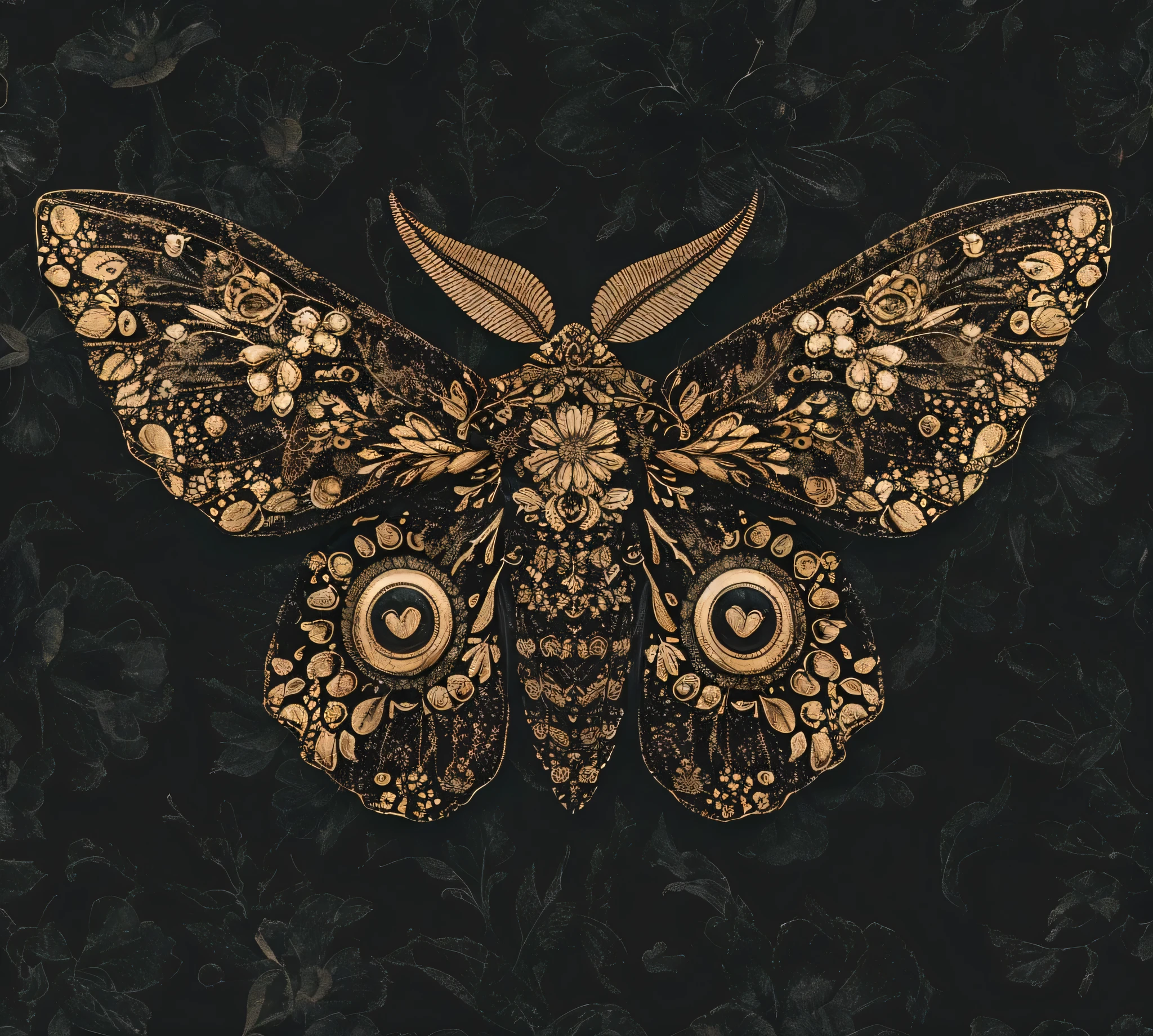 dark moody botanical moth, dramatic lighting, black and neutral tones, muted colors, goth dark academia aesthetic, detailed intricate insect wings, delicate floral elements, atmospheric shadows, cinematic composition, photorealistic digital art, masterpiece, high quality, 8k