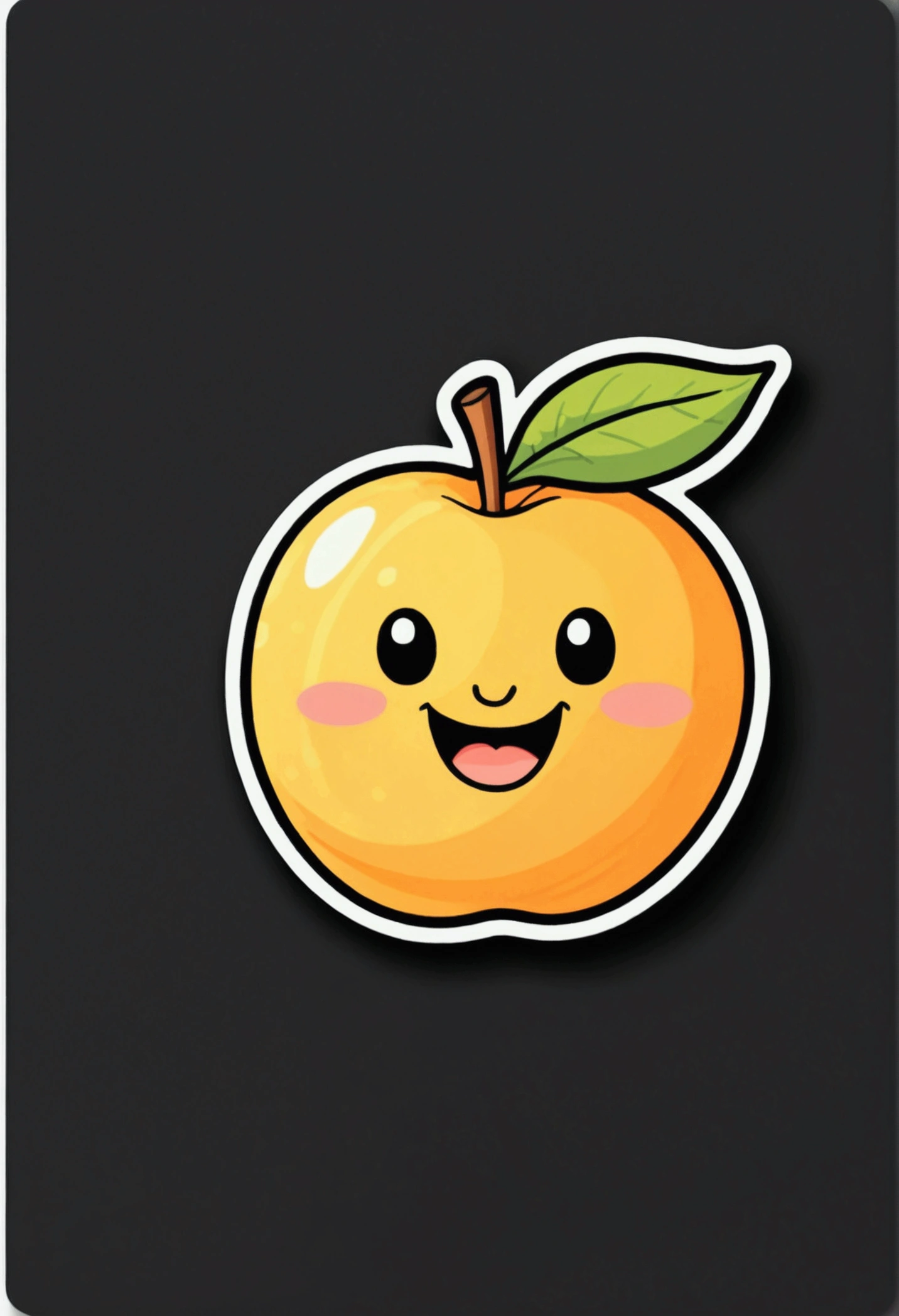 : Stickers with black background,Yellow peach cute fruit illustration, Use bold outline style,,Cute IP image,Smiling emoticon,Light shadow - v 5.2ip