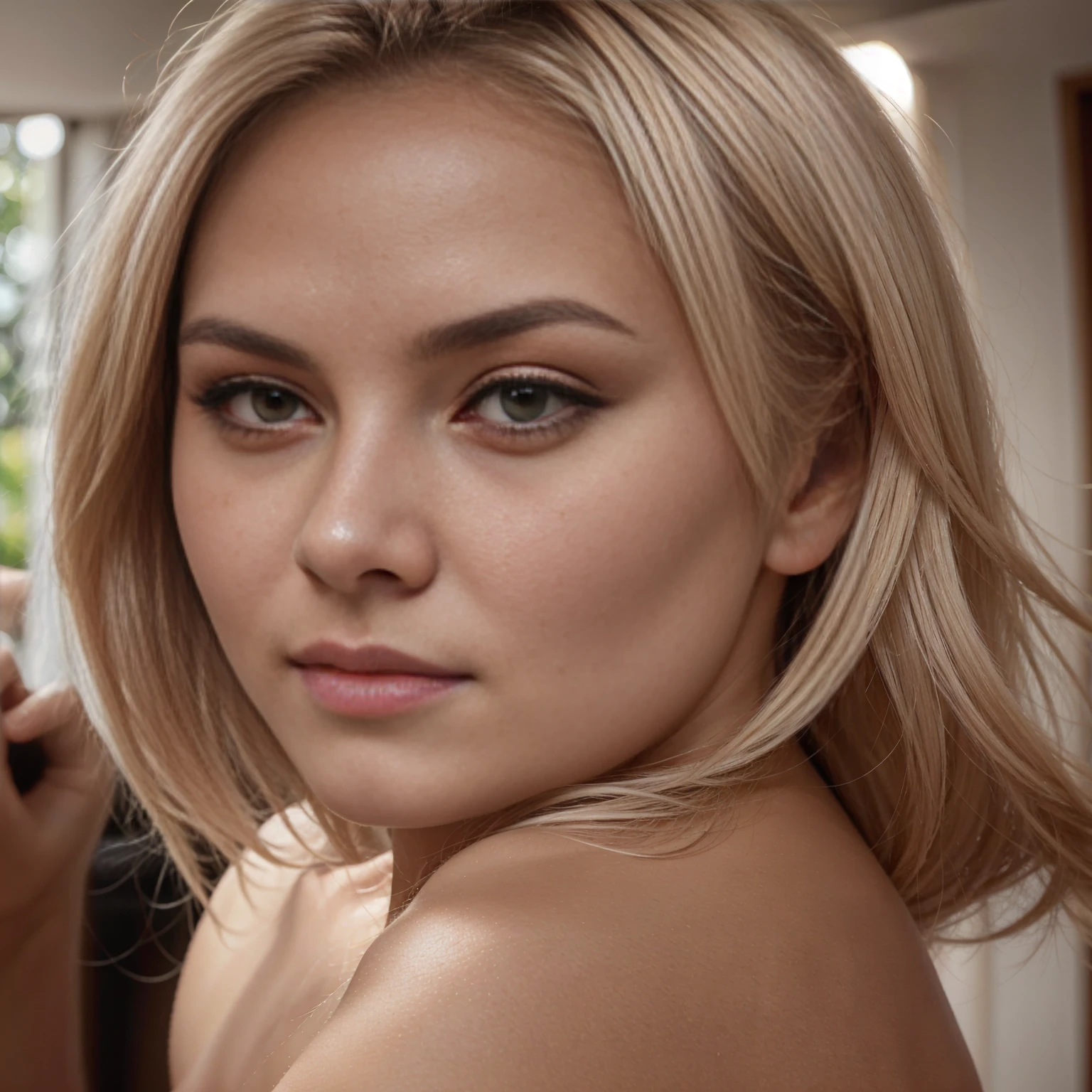 Laura Pavinato, 18 years old, lighter eyebrow color, big detailed breast, big breast, detailed white hair, very detailed shadows, skin texture, detailed skin texture, detailed face features, brazillian butt, realistic skin texture, light smile, instagram picture, detailed body shape, long hair, cinematic lighting, Canon, cinematic lighting, most peautiful, blonde hair, perfect shadows, multiple angles, blonde hair, hiper realistic skin texture, face shoot, looking at the camera upclose