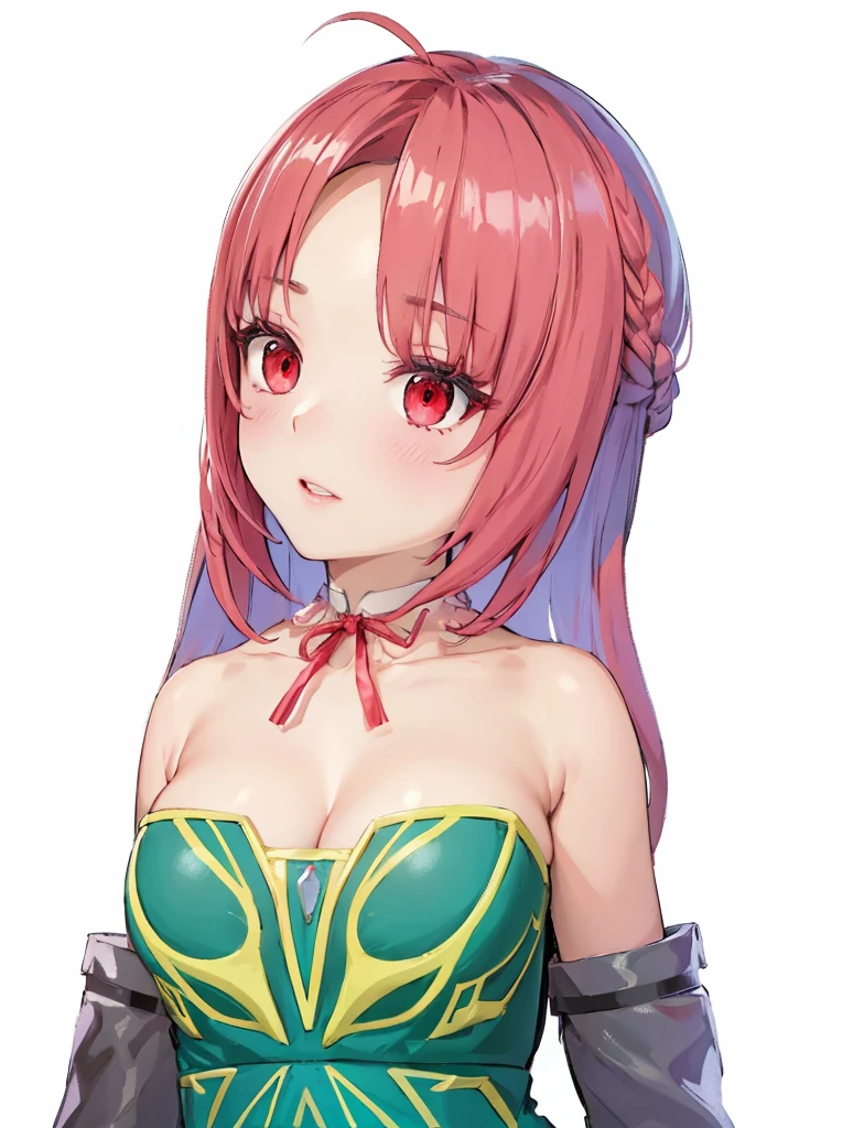 Beautiful girl cleavage,Jewelry on the chest,Braid,Red Eyes,White choker,dress,4K,8K,Highest quality