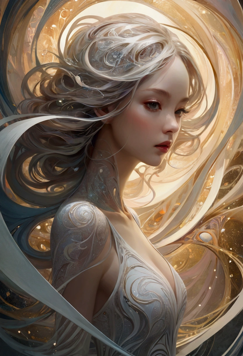 1 Woman，The delicate face gradually disappears, Twisted but still fascinating, swirl, Abstract Aesthetics, symmetry, fantasy，magic，mystery，illusory，Dreamy，Concept map of the scene, Ultra-high resolution, masterpiece, best quality