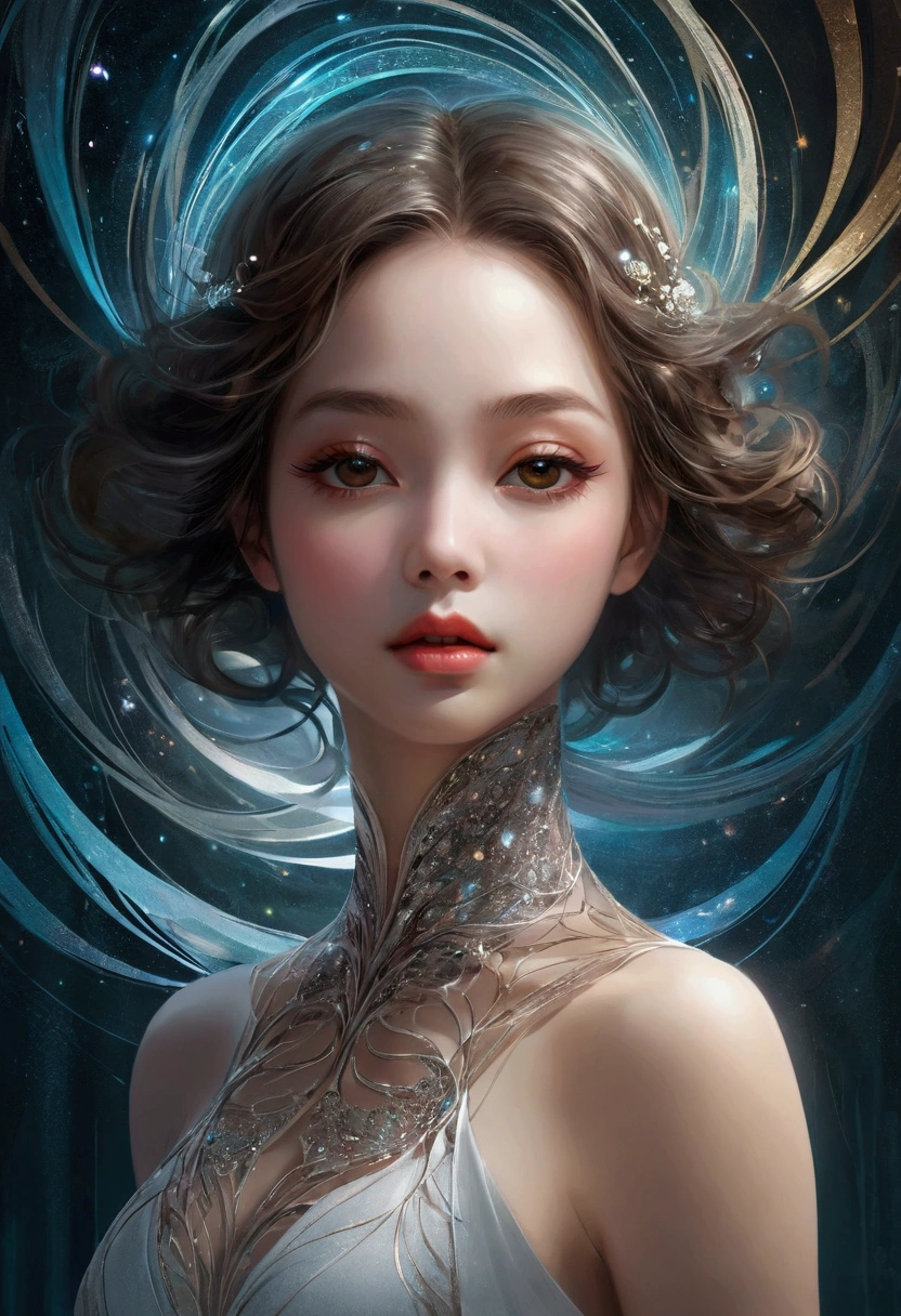1 Woman，The delicate face gradually disappears, Twisted but still fascinating, swirl, Abstract Aesthetics, symmetry, fantasy，magic，mystery，illusory，Dreamy，Concept map of the scene, Ultra-high resolution, masterpiece, best quality