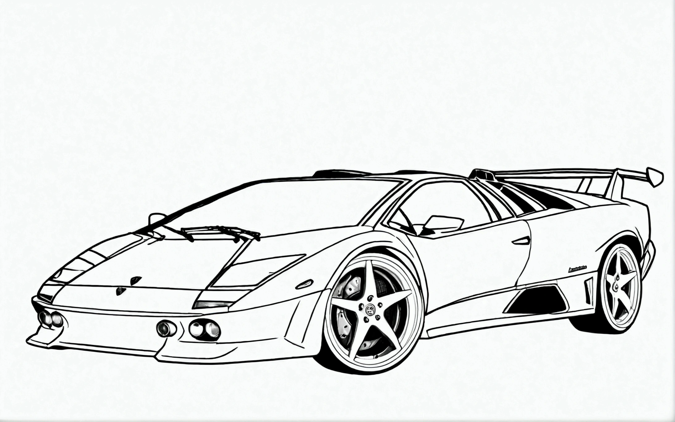 black and white, line art, coloring drawing of (lamborghini diablo , line art, sketch, (lora:Coloring_book_-_LineArt:0.6)