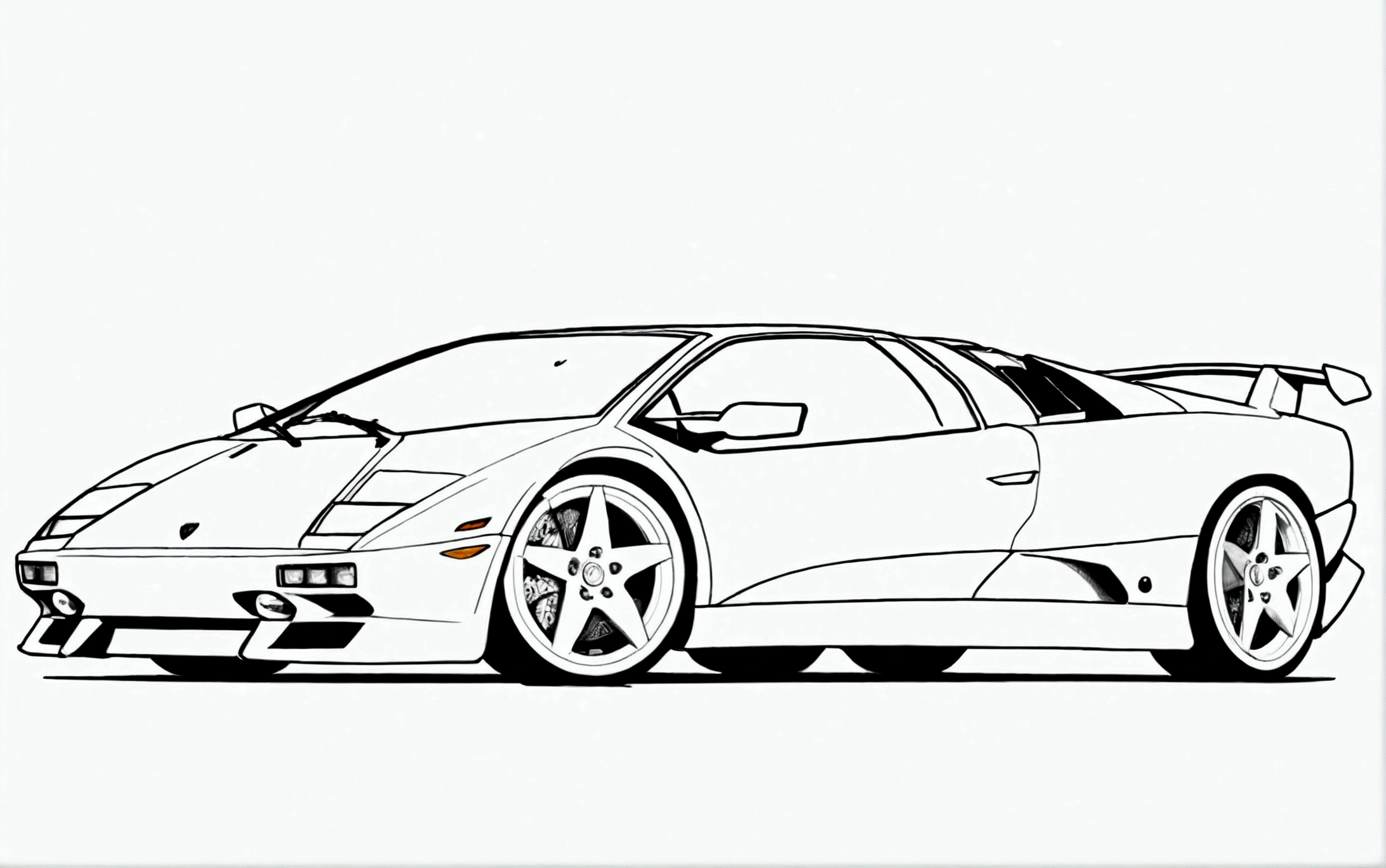black and white, line art, coloring drawing of (lamborghini diablo , line art, sketch, (lora:Coloring_book_-_LineArt:0.6)