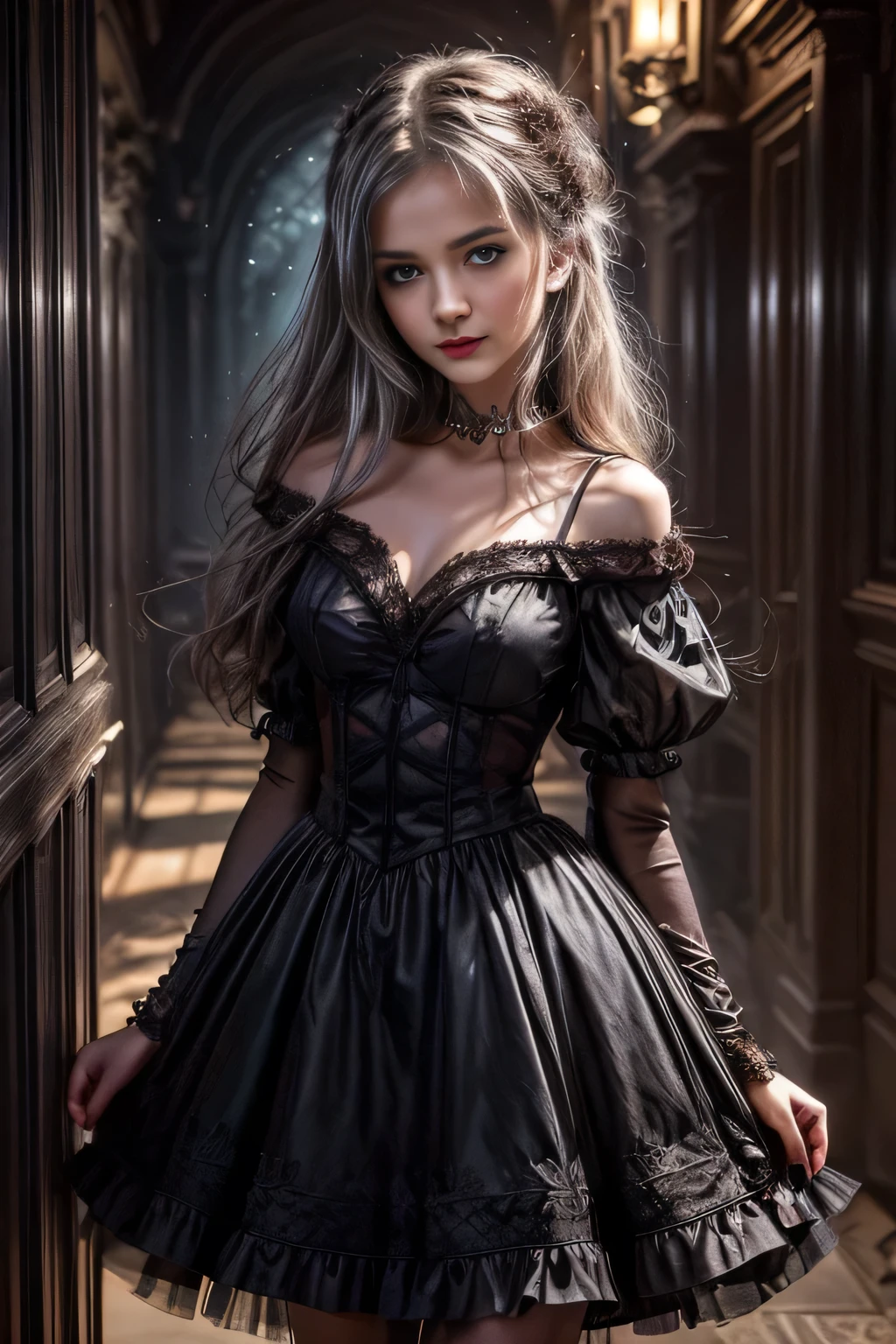 (model photo shoot, (rot theme:1.1), a stylish girl, rot hair, silver eyes, rot lipstick, rot eye shadow, blush, (europeu, 18 years old), sensuous, Pure innocence, (drlight smile:0.8), whore vibe, smitten, simple rot dress, seducing gaze, (rot:1.1) wall background, Shallow depth of field, romantic scenery, dreamy pastel palette, whimsical details, (offcial art), (Spitz), Exposure Mix, bokeh, (hdr:1.4), hight contrast, (cinematic), (subdued colors, dark colours, calming hues:1.3)