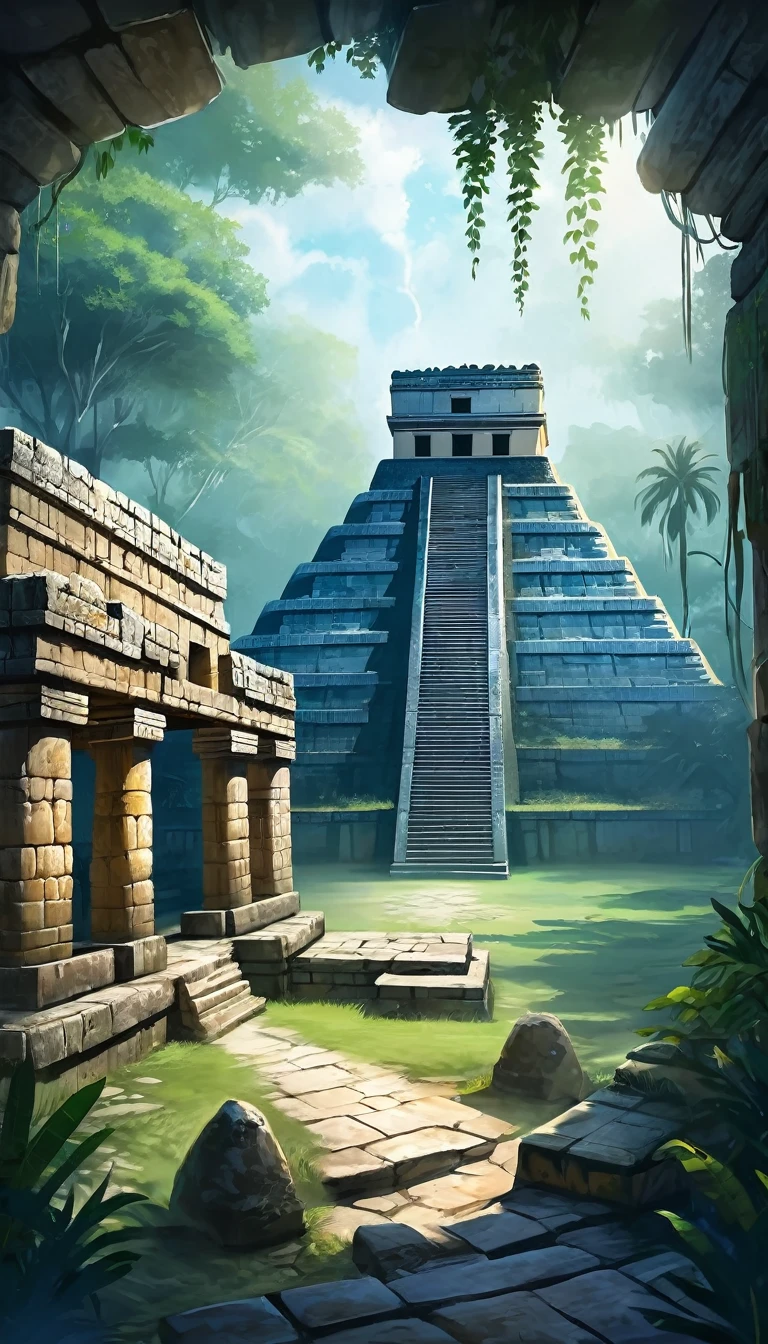 card "Dungeons of Chichen Itza", Hidden dungeons under the city, full of dangers and mysteries. Find your way through the labyrinths and uncover the secrets, hidden in the dark.
Peculiarities: Labyrinths, Hidden Traps, Ancient artifacts. digital painting, location, location из игры, большая location, fog in the foreground, cute style, anime style, огромная игровая location, shimmering treasures, attention-grabbing