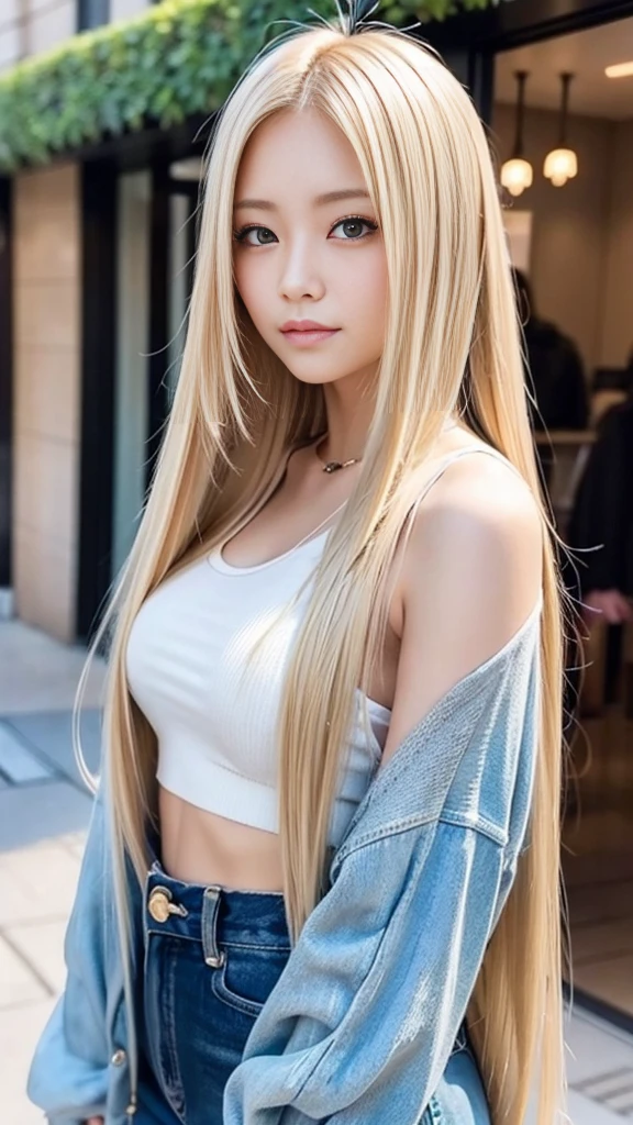 sexy、20歳beautiful, beautiful 、length, Metallic blonde straight hair、beautiful, Long Hair、sexyな目、camisole