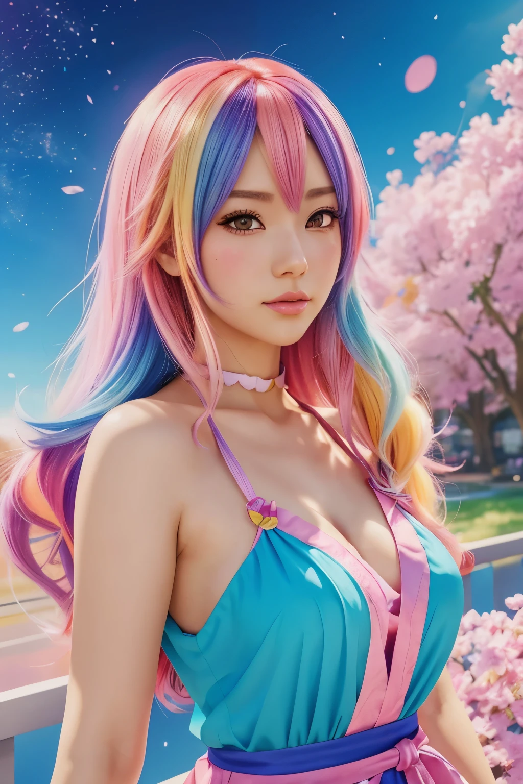 anime girl with colorful hair and a colorful dress, rossdraws pastel vibrant, rossdraws cartoon vibrant, anime style 4 k, beautiful anime portrait, artgerm colorful!!!, ! dream artgerm, beautiful anime girl, anime styled digital art, anime art wallpaper 4k, anime art wallpaper 4 k, digital anime art, extremely detailed artgerm